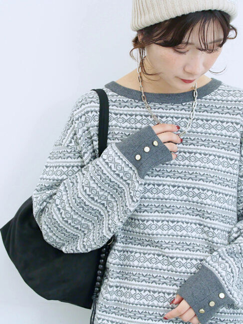 Samansa Mos2 blue「もちもちジャガードニットプルオーバー」|ニット・セーター|