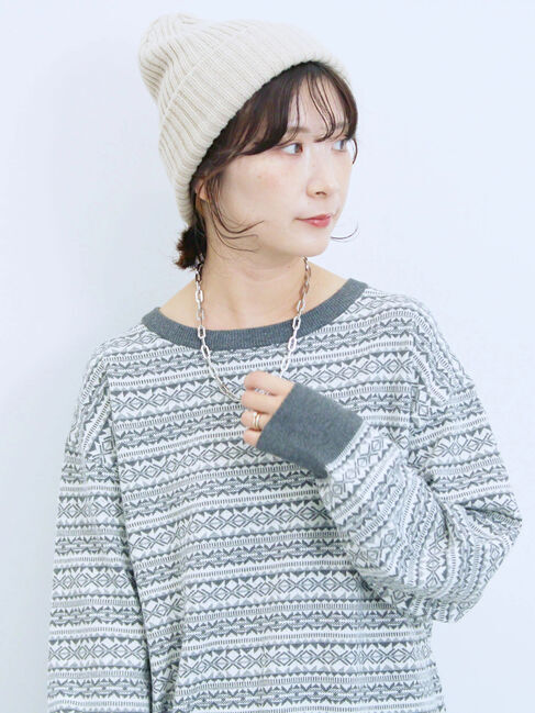 Samansa Mos2 blue「もちもちジャガードニットプルオーバー」|ニット・セーター|