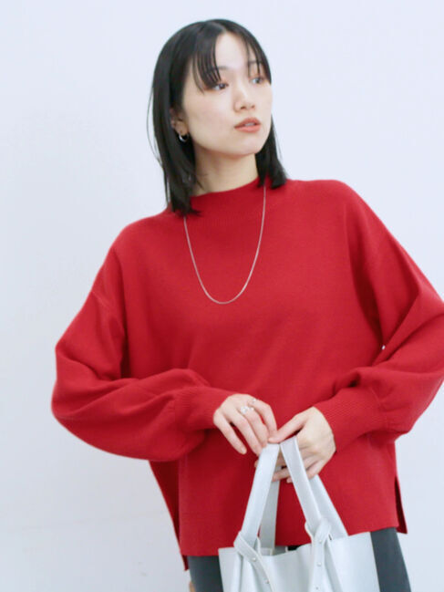 Samansa Mos2 blue「【Hug knit】袖ボリュームハイネックプルオーバー」|ニット・セーター|レッド