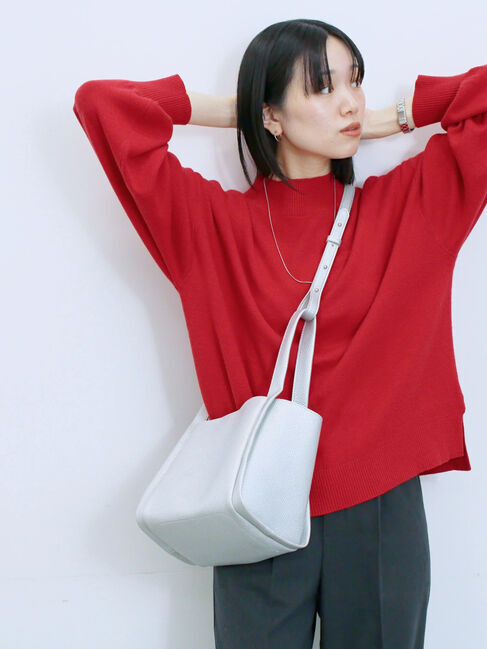 Samansa Mos2 blue「【Hug knit】袖ボリュームハイネックプルオーバー」|ニット・セーター|