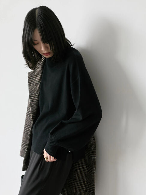 Samansa Mos2 blue「【Hug knit】袖ボリュームハイネックプルオーバー」|ニット・セーター|