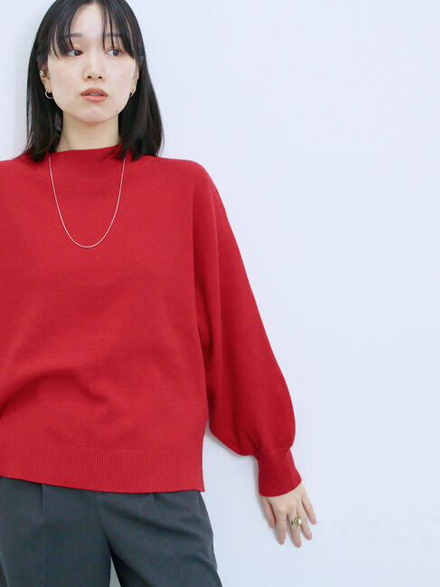 Samansa Mos2 blue「【Hug knit】袖ボリュームハイネックプルオーバー」|ニット・セーター|