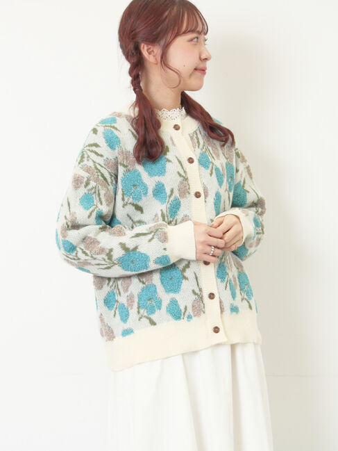 Samansa Mos2「ループ花柄ジャガードニットカーディガン」|カーディガン|