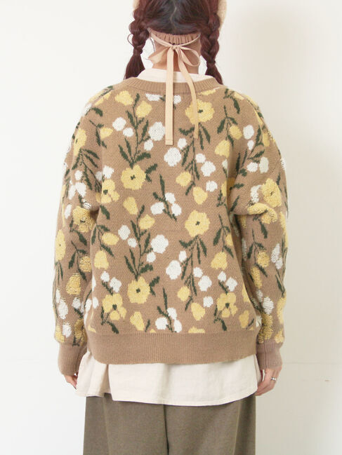 Samansa Mos2「ループ花柄ジャガードニットカーディガン」|カーディガン|
