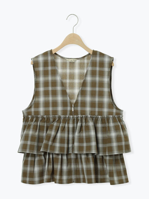 Samansa Mos2「(セットアップ可)フリルジップベスト」|ダウンベスト・ベスト|チェック