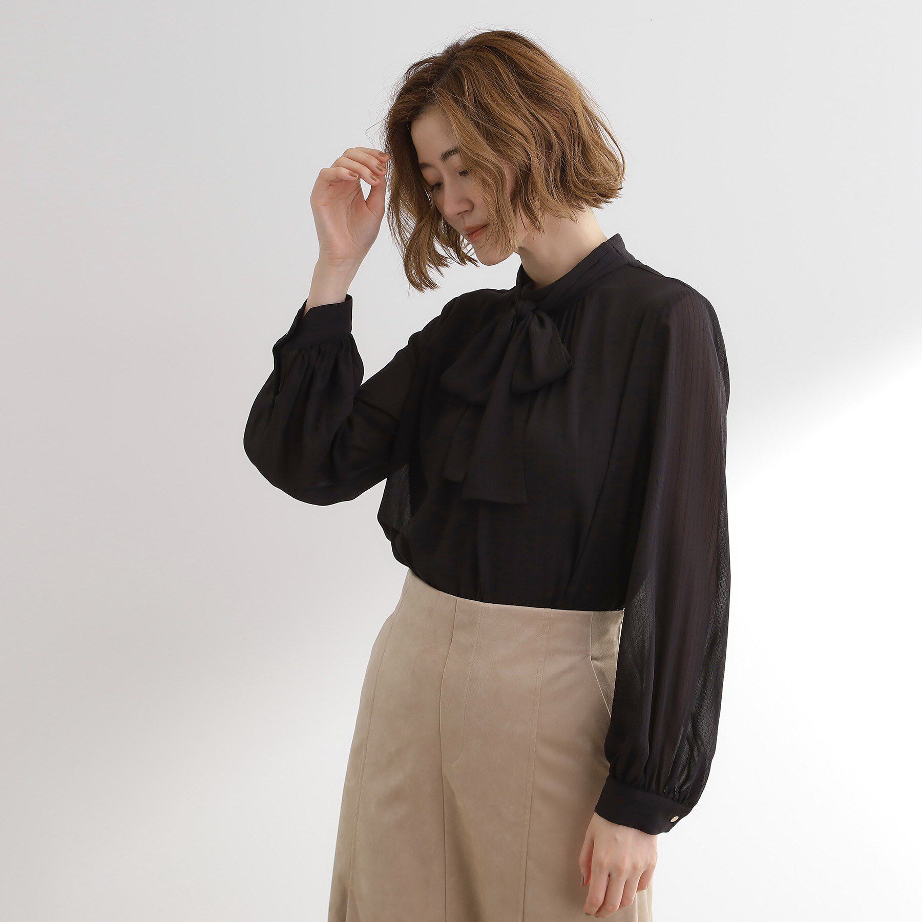 grove「シアーストライプボウタイブラウス」|シャツ・ブラウス|