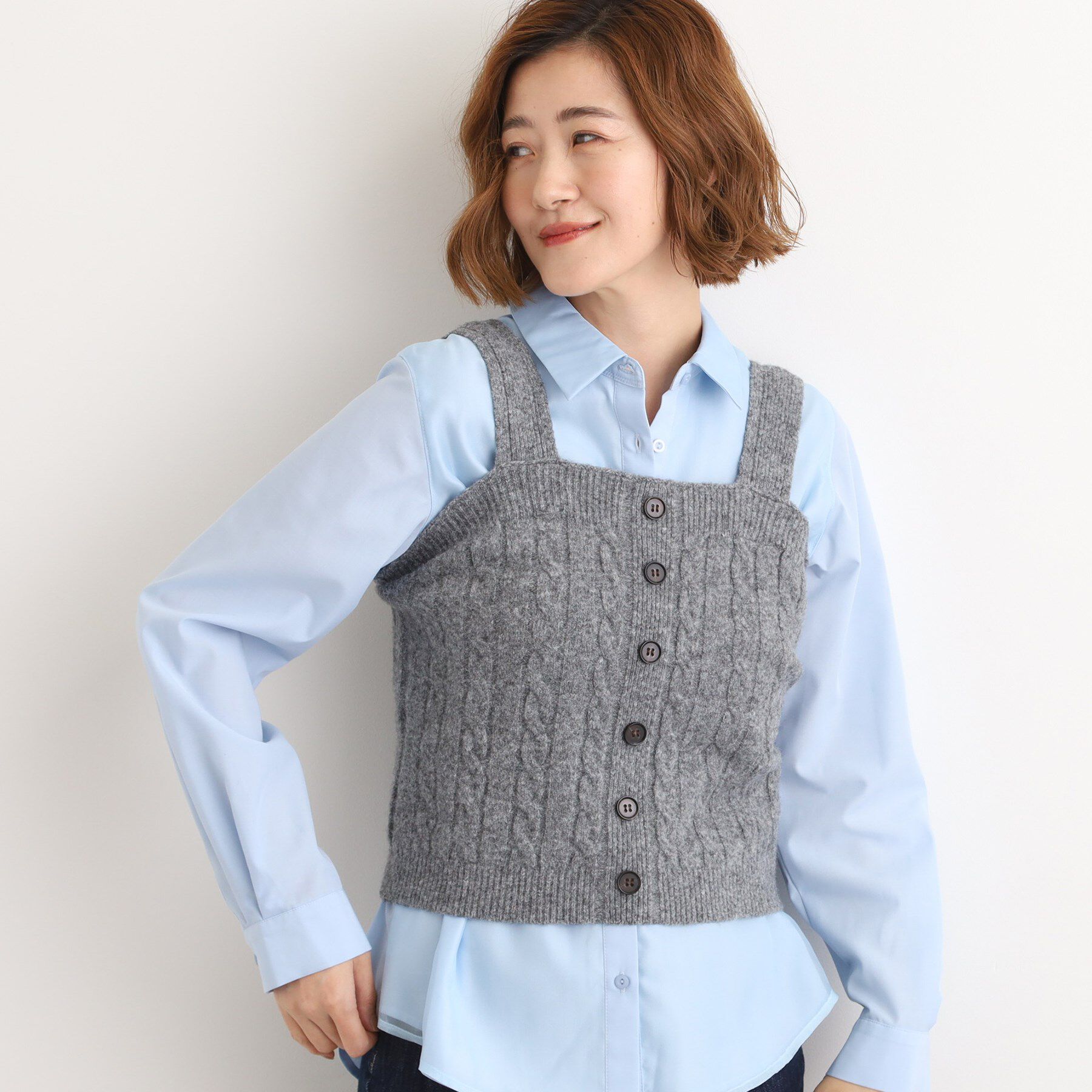 grove「【SETITEM】ケーブルニットビスチェ」|ニット・セーター|チャコール(014)