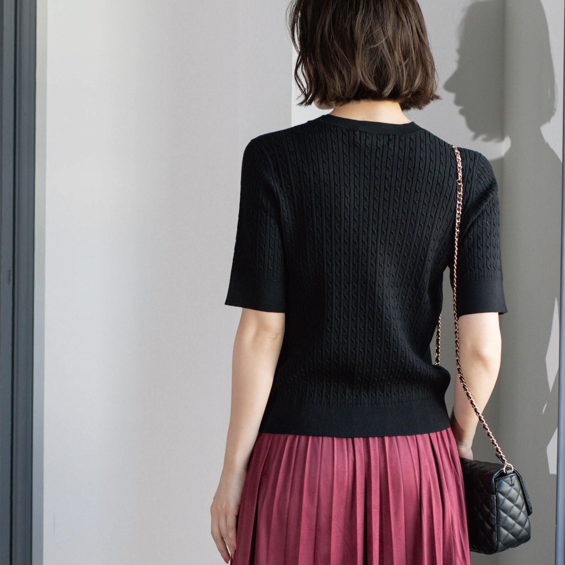 OPAQUE.CLIP「ケーブルハーフスリーブニット【UVケア/洗濯機OK】《6col/S～LL》」|ニット・セーター|