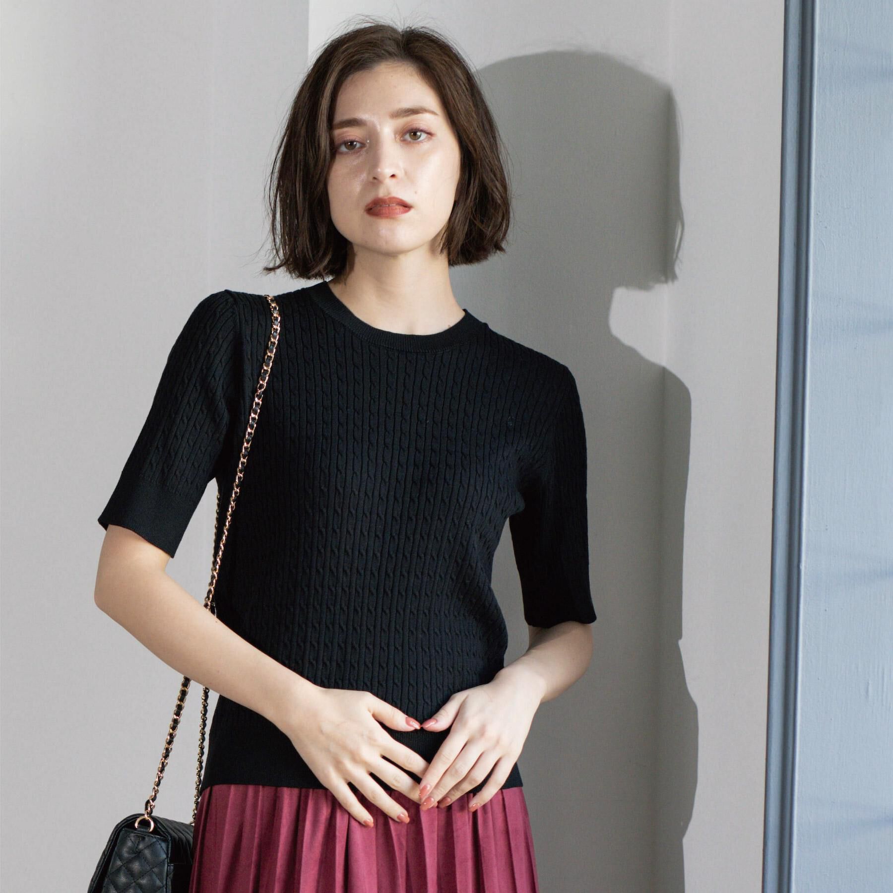 OPAQUE.CLIP「ケーブルハーフスリーブニット【UVケア/洗濯機OK】《6col/S～LL》」|ニット・セーター|