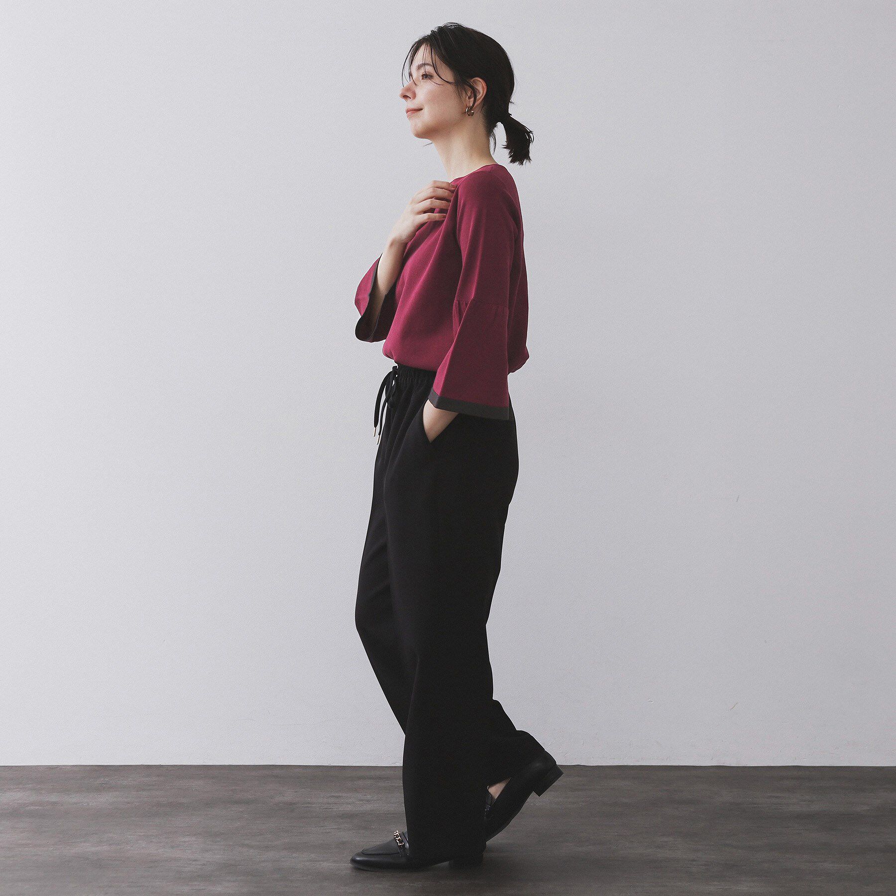 OPAQUE.CLIP「配色フレアスリーブニット【UVケア/洗濯機OK】」|ニット・セーター|