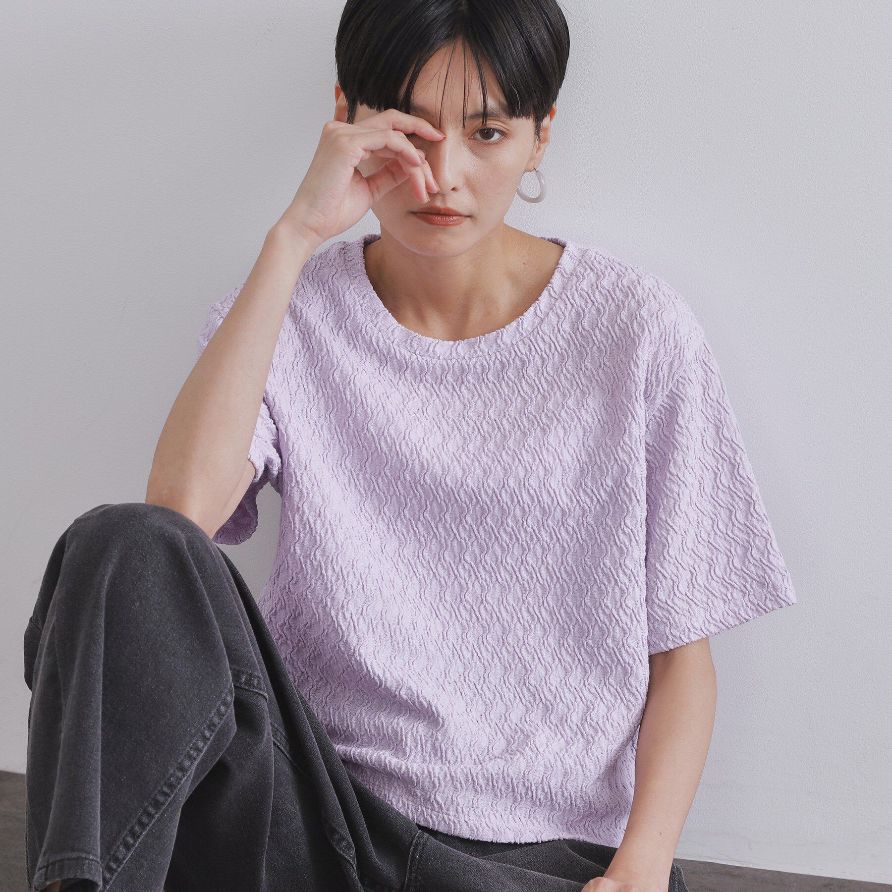 OPAQUE.CLIP「ふくれジャカードトップス【洗濯機洗い可】」|Tシャツ・カットソー|ラベンダー(080)