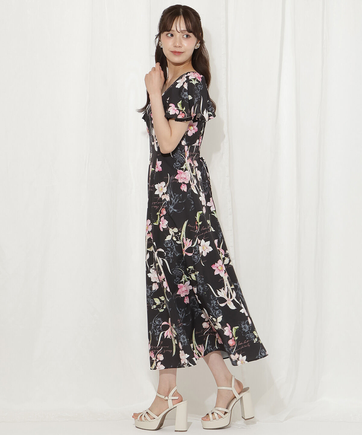 WILLSELECTION「ボタニカルフラワーフレアスリーブワンピース」|ワンピース|