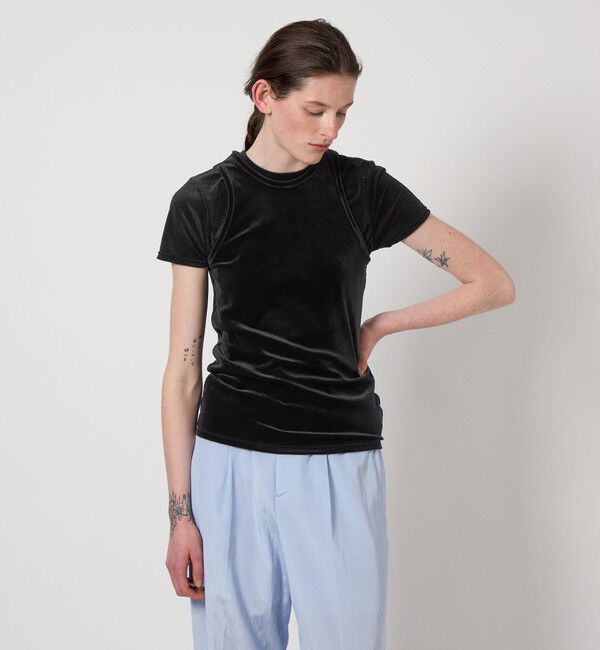AEWEN MATOPH「＜AEWEN MATOPH＞シアー ベロア Tシャツ」|Tシャツ・カットソー|BLACK