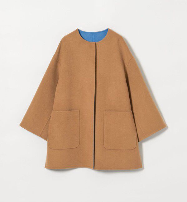 UNITED ARROWS「バイカラー リバー ミドルコート」|ノーカラーコート|