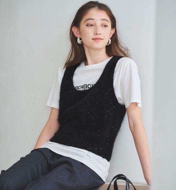 UNITED ARROWS「フォックス カシミヤ スパンコール 2WAY ニットベスト」|ベスト・ジレ|
