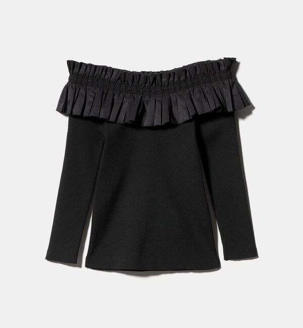 UNITED ARROWS「ギャザー オフショルダー 7分袖ニット ‐ウォッシャブル‐」|ニット・セーター|
