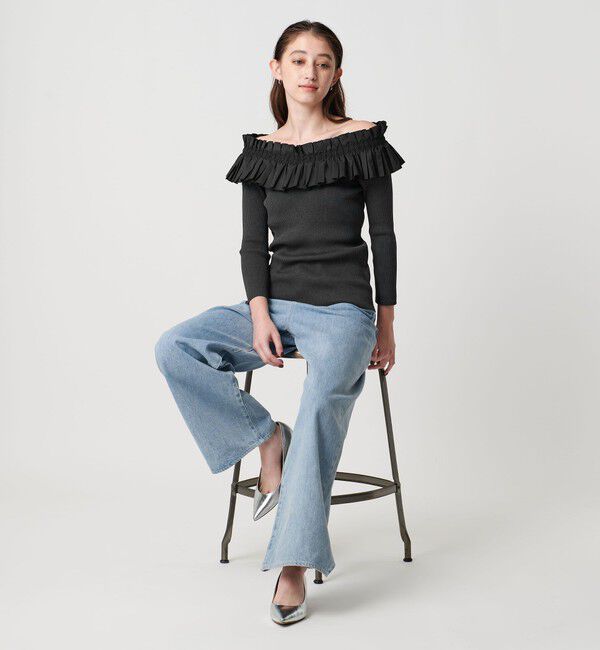 UNITED ARROWS「ギャザー オフショルダー 7分袖ニット ‐ウォッシャブル‐」|ニット・セーター|