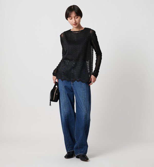 UNITED ARROWS「レース レイヤード カーディガン‐ウォッシャブル‐」|ニット・セーター|