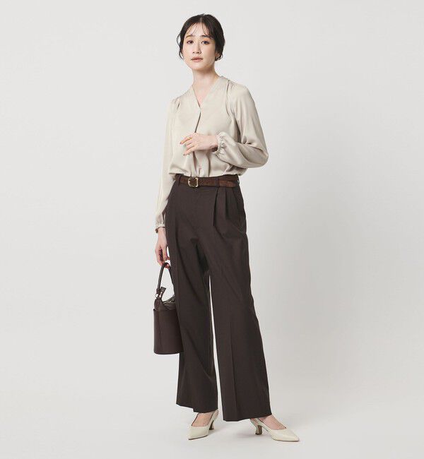 UNITED ARROWS「バック サテン Vネック ロングスリーブ ブラウス ‐ウォッシャブル‐」|シャツ・ブラウス|