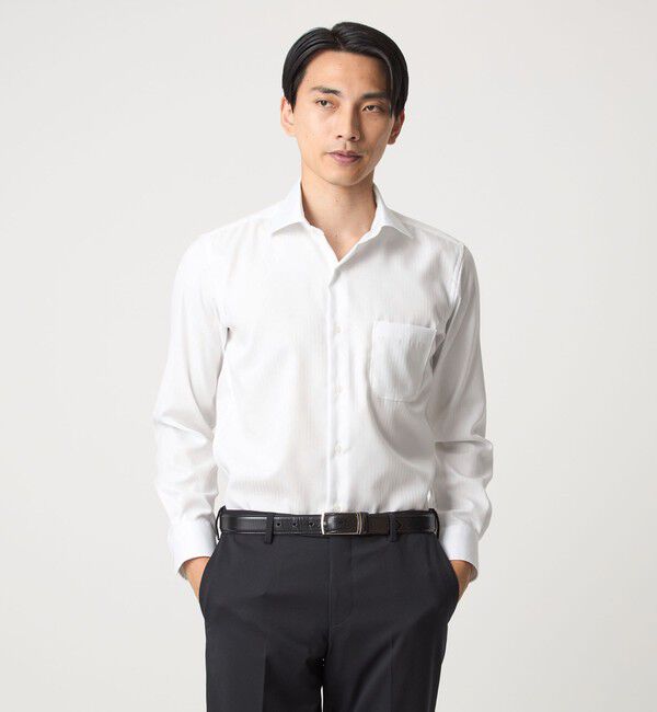 UNITED ARROWS green label relaxing「コットン シャドーストライプ クレリック ワイドカラー ドレスシャツ -イージーアイロン-」|シャツ・ブラウス|WHITE