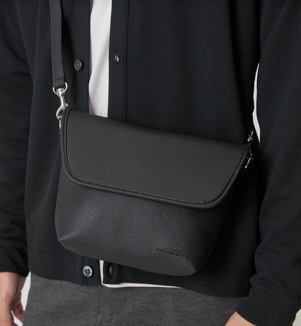 UNITED ARROWS green label relaxing「シボ レザーライク フラップ ショルダーバッグ」|ショルダー・メッセンジャー|BLACK