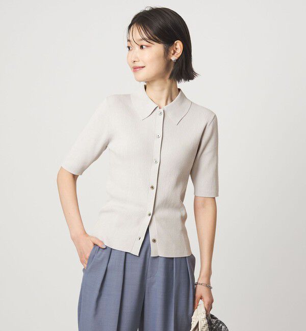 UNITED ARROWS green label relaxing「HIYOKE エリツキ リブ ニット マシンウォッシャブル UVカット 遮熱」|ニット・セーター|LT.GRAY