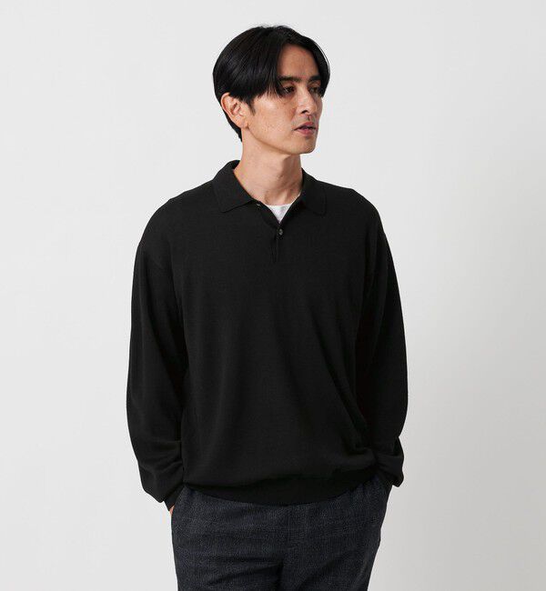 BEAUTY&YOUTH UNITED ARROWS「SUPER130 ウール ポロニット ウォッシャブル」|ニット・セーター|BLACK