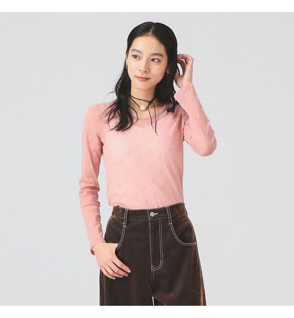 Ray BEAMS 「フロッキー プリント シアー ラウンドネック トップス」|Tシャツ・カットソー|