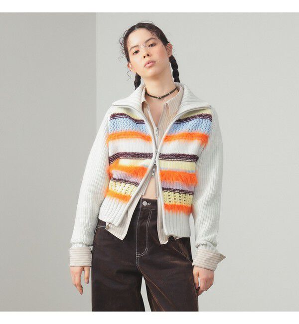 Ray BEAMS 「【別注】boussole / ボーダージップ ニット カーディガン」|ニット・セーター|