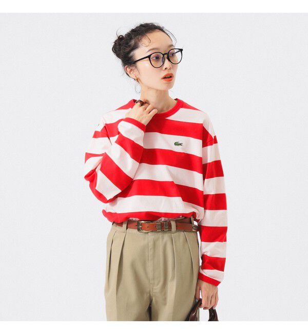 BEAMSBOY「【別注】LACOSTE / ボーダー ロングスリーブ Tシャツ」|Tシャツ・カットソー|RED