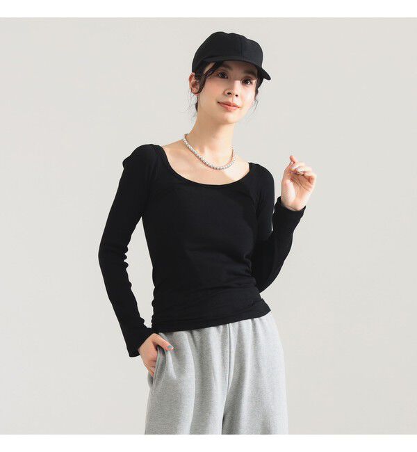 Demi-Luxe BEAMS 「ATON / リブ ロングスリーブ Tシャツ」|Tシャツ・カットソー|BLACK