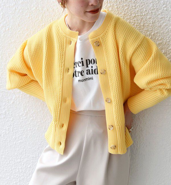 SHIPS any「SHIPS any: パターン コンパクト ショート ニット カーディガン」|カーディガン|イエロー
