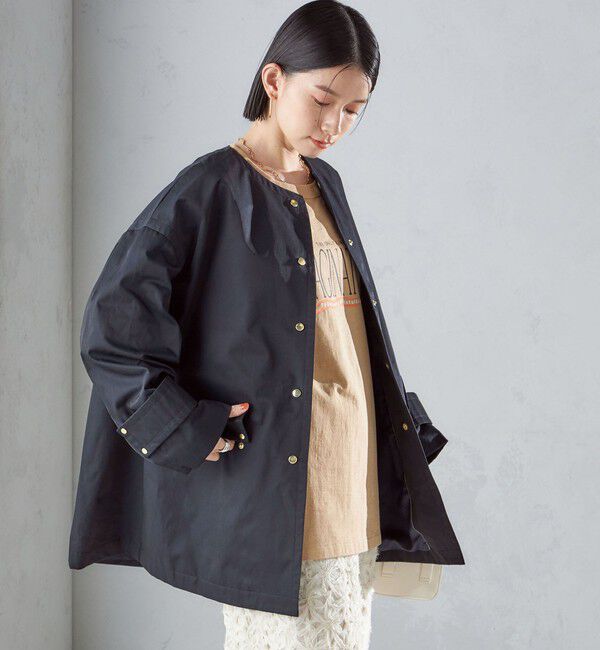 SHIPS for women「〈撥水加工/手洗い可能〉綿 ナイロン ギャバ ノーカラー ミディ コート 24SS ◇」|ノーカラーコート|
