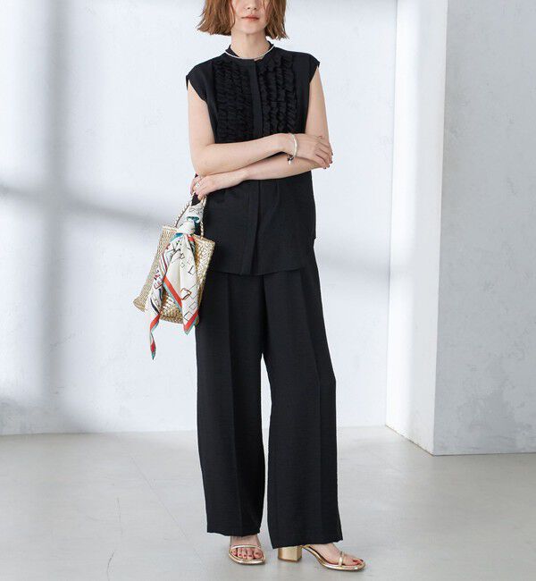 SHIPS for women「〈手洗い可能〉麻混 フロント フリル フレンチスリーブ ブラウス」|シャツ・ブラウス|