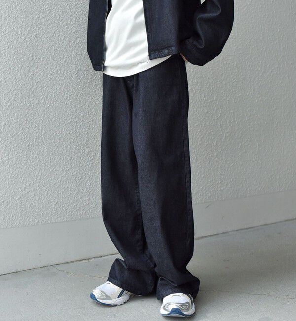 SHIPS any「SHIPS any: ウォッシュド デニム セミフレア ワイド パンツ (セットアップ対応)◇」|デニム|ネイビー