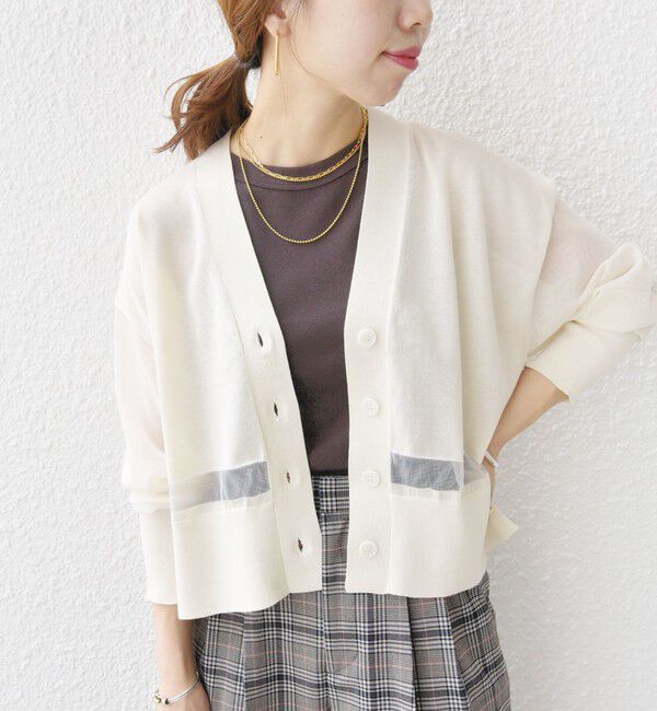 SHIPS for women「〈手洗い可能〉シアー ライン Vネック カーディガン」|カーディガン|オフホワイト