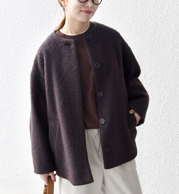 SHIPS any「SHIPS any: シャギー ノーカラー コクーン コート」|ノーカラーコート|