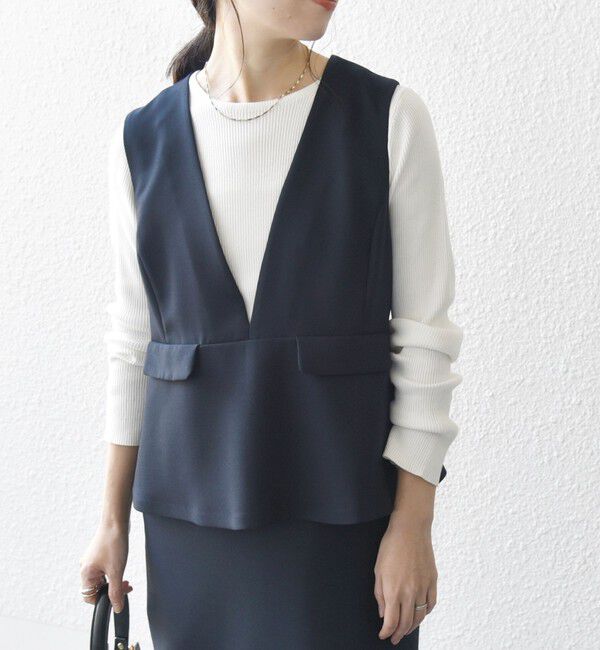 SHIPS any「SHIPS any:〈洗濯機可能〉ダブルクロス Vネック ペプラム ワンピース［NAVY BLUE］」|ワンピース|