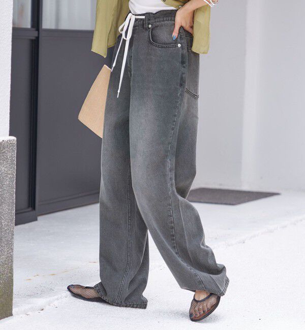 SHIPS for women「〈洗濯機可能〉ドロスト イージー デニム パンツ(ダークグレー)」|デニム|