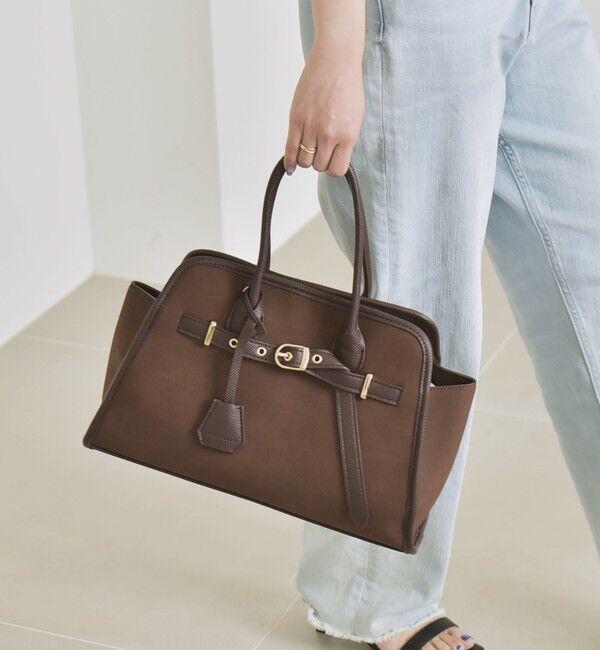 quaranciel「quaranciel: 2way 金具 ベルト スクエア トート バッグ（A4対応）」|トートバッグ|ブラウン