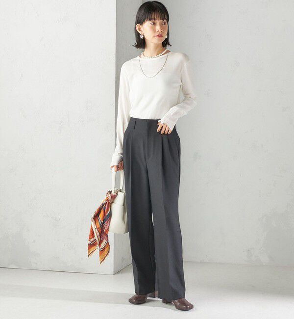 SHIPS for women「《一部追加予約》【SHIPS別注】miller: シアー ヘンリー ネック ロング スリーブ TEE」|Tシャツ・カットソー|