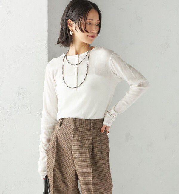 SHIPS for women「《一部追加予約》【SHIPS別注】miller: シアー ヘンリー ネック ロング スリーブ TEE」|Tシャツ・カットソー|