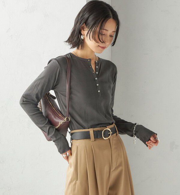 SHIPS for women「《一部追加予約》【SHIPS別注】miller: シアー ヘンリー ネック ロング スリーブ TEE」|Tシャツ・カットソー|