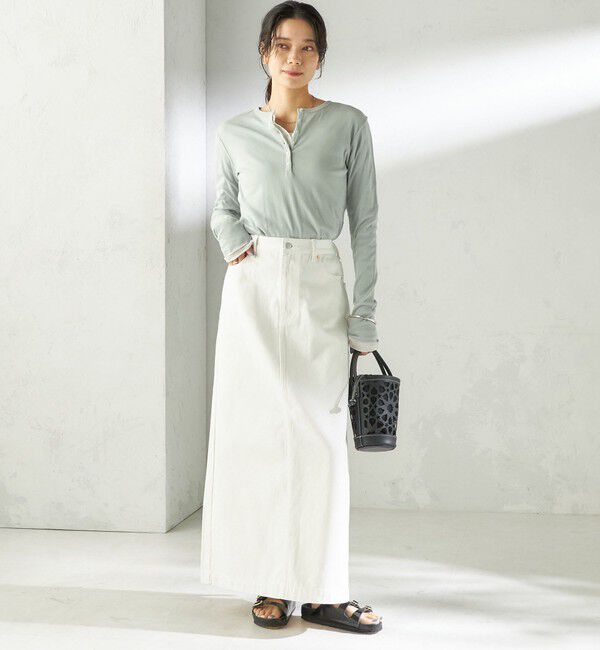 SHIPS for women「《一部追加予約》【SHIPS別注】miller: シアー ヘンリー ネック ロング スリーブ TEE」|Tシャツ・カットソー|