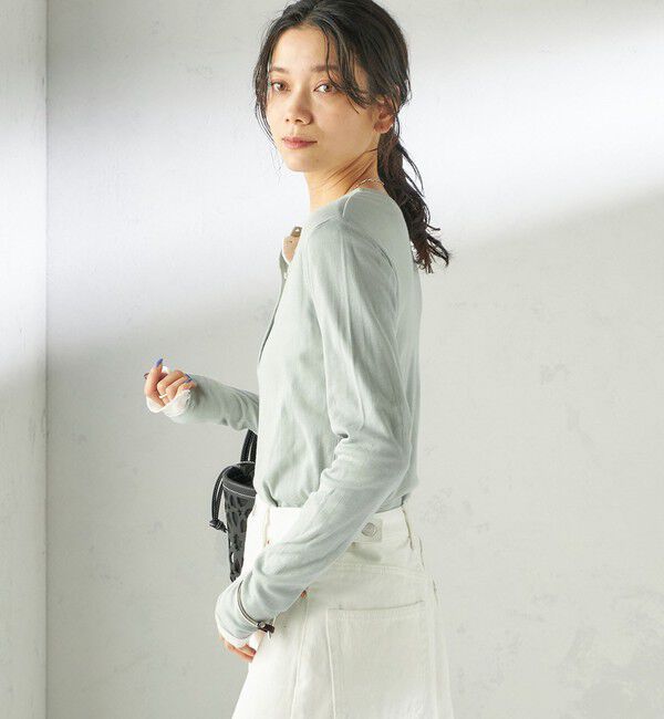 SHIPS for women「《一部追加予約》【SHIPS別注】miller: シアー ヘンリー ネック ロング スリーブ TEE」|Tシャツ・カットソー|