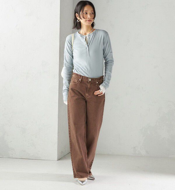 SHIPS for women「《一部追加予約》【SHIPS別注】miller: シアー ヘンリー ネック ロング スリーブ TEE」|Tシャツ・カットソー|