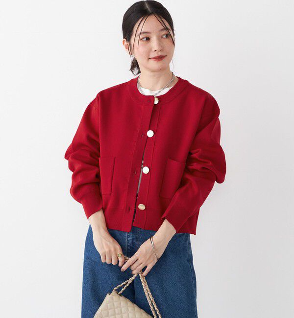SHIPS Colors 「SHIPS Colors:〈手洗い可能〉メタルボタン クルーネック カーディガン◇」|カーディガン|レッド