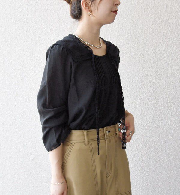 SHIPS any「SHIPS any:〈洗濯機可能〉コットン モス セーラー カラー レース ブラウス」|シャツ・ブラウス|