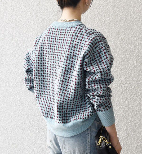 SHIPS any「SHIPS any:〈手洗い可能〉モールヤーン クルーネック ロゴ 千鳥柄 プルオーバー」|ニット・セーター|