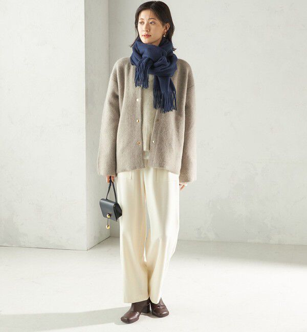 SHIPS for women「フォックス ブレンド ノーカラー ニット コート」|ノーカラーコート|